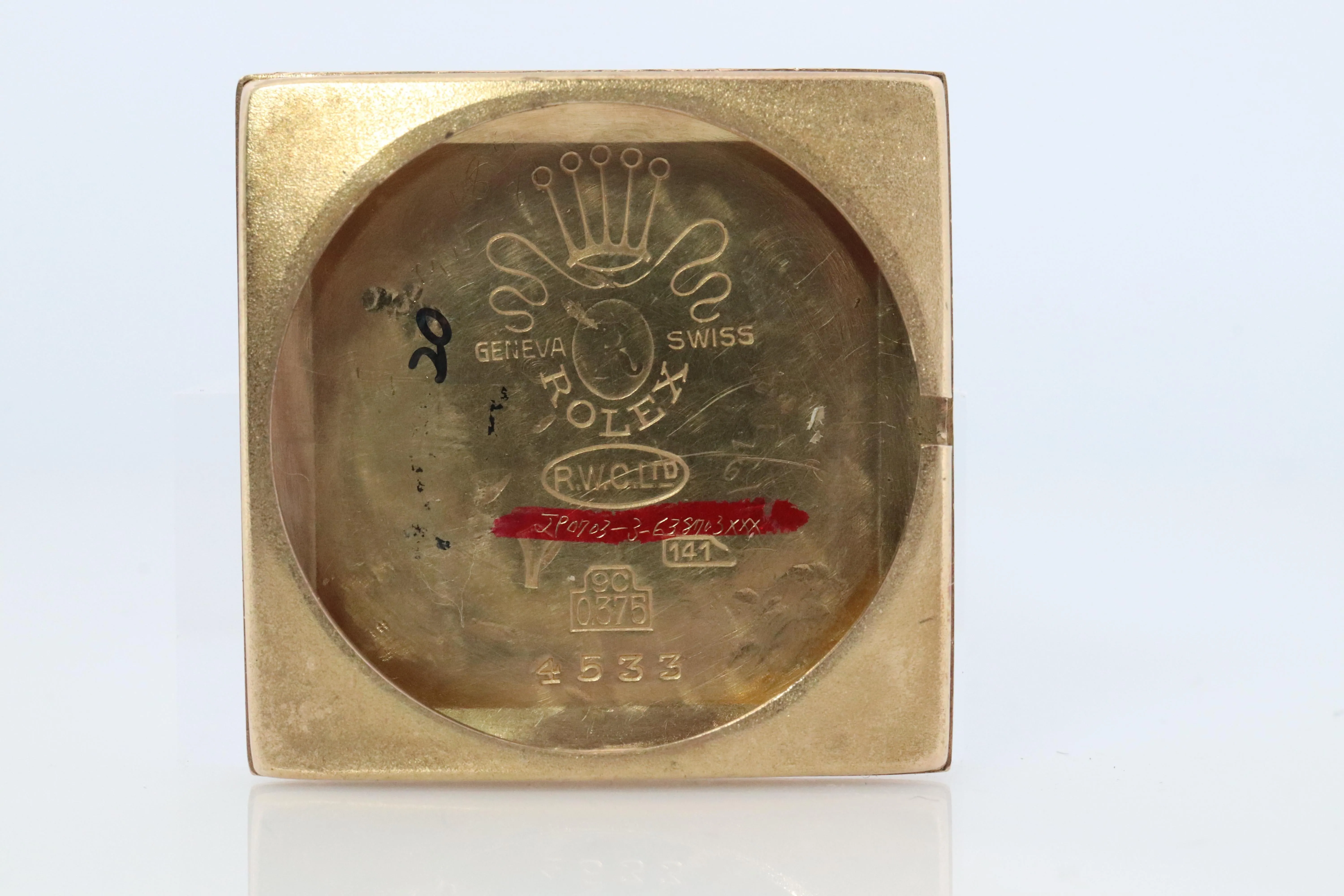 Vintage ROLEX Watch. 9k YG Rolex 4533 Square Tank Manual Wristwatch.