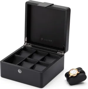 Vlando Fathers Day Gift, Watch Box Organize for Men, 6 Slots Watch Case with Textured Leather, Watch Holder with Soft Pillow, Gift for Fathers, Husband, Friend, Black