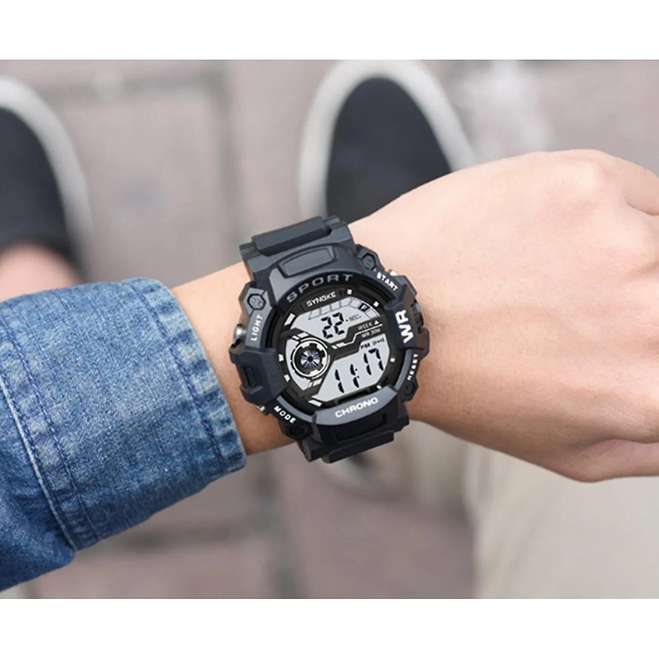 Watches waterproof nightlight fashion watch for outdoor sports of students black white