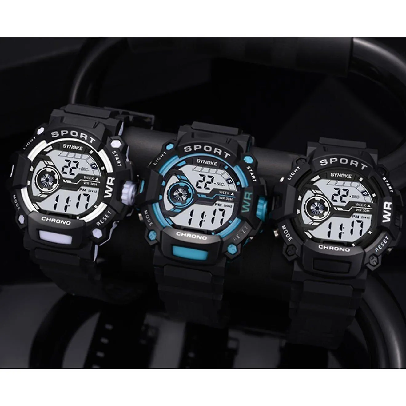 Watches waterproof nightlight fashion watch for outdoor sports of students black white