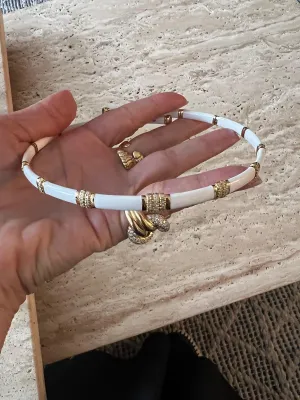 White Enamel Italian modern chocker in 18ct yellow gold with diamond accents  ASC5103