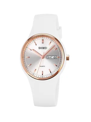 Young Ladies Silicone Strap Watch, White & Rose Gold